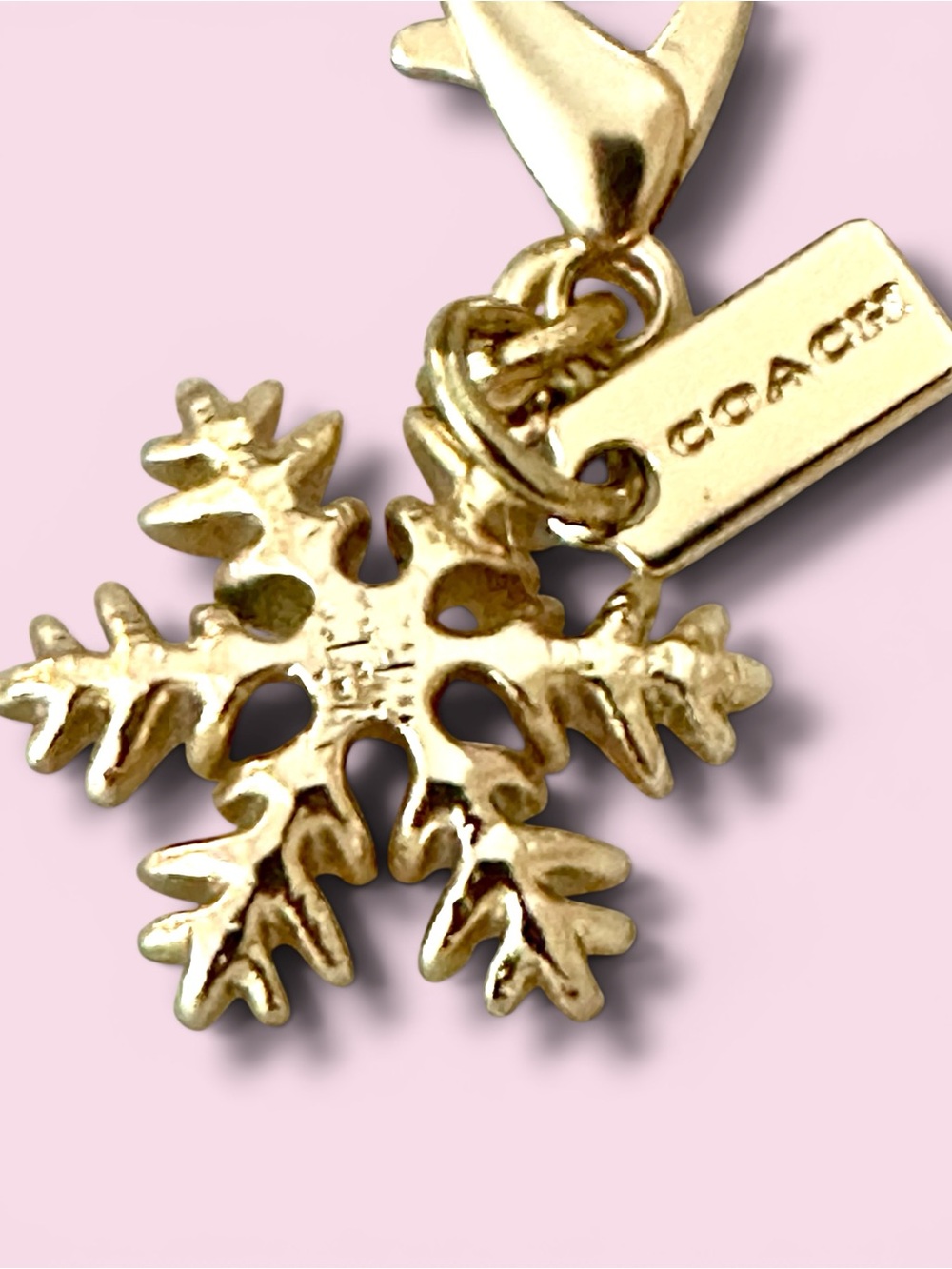 Coach Gold-Tone Snowflake Bag Charm with Logo Branded Tag - Collectible Gift